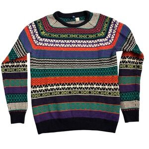 H&M DIVIDED‎ Colorful Pattern Knit Sweater Size L Wool Blend Fair Isle